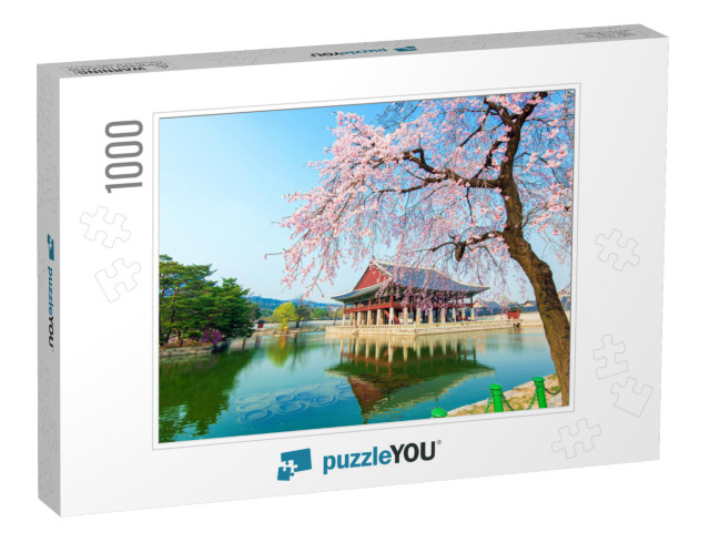 Gyeongbokgung Palace with Cherry Blossom in Spring, Korea... Jigsaw Puzzle with 1000 pieces