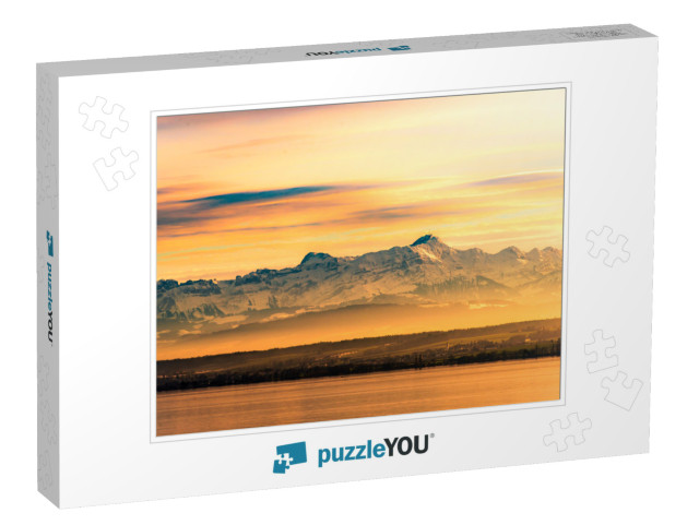 Afterglow of Beautiful Lake Constance with Swiss Alps in... Jigsaw Puzzle