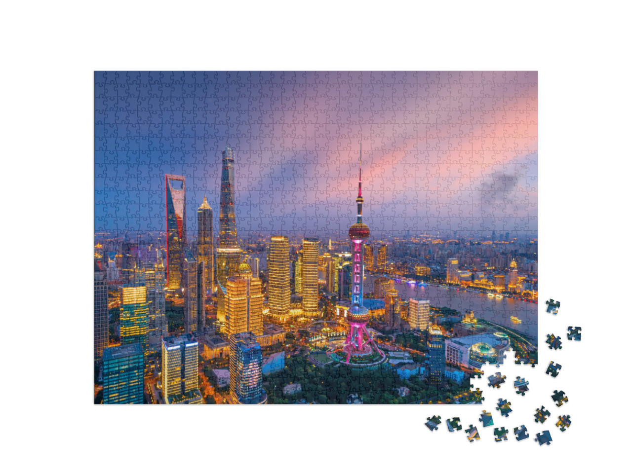 Aerial View of Shanghai Skyline At Night, China... Jigsaw Puzzle with 1000 pieces