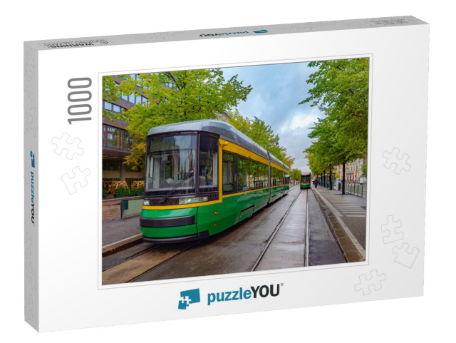 Helsinki. Finland. Tram on the City Streets. Modern Tram... Jigsaw Puzzle with 1000 pieces