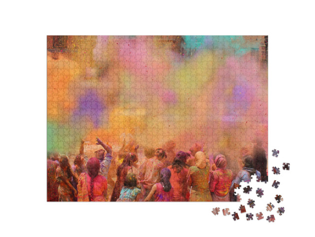 People Celebrating the Holi Festival of Colors in Nepal o... Jigsaw Puzzle with 1000 pieces