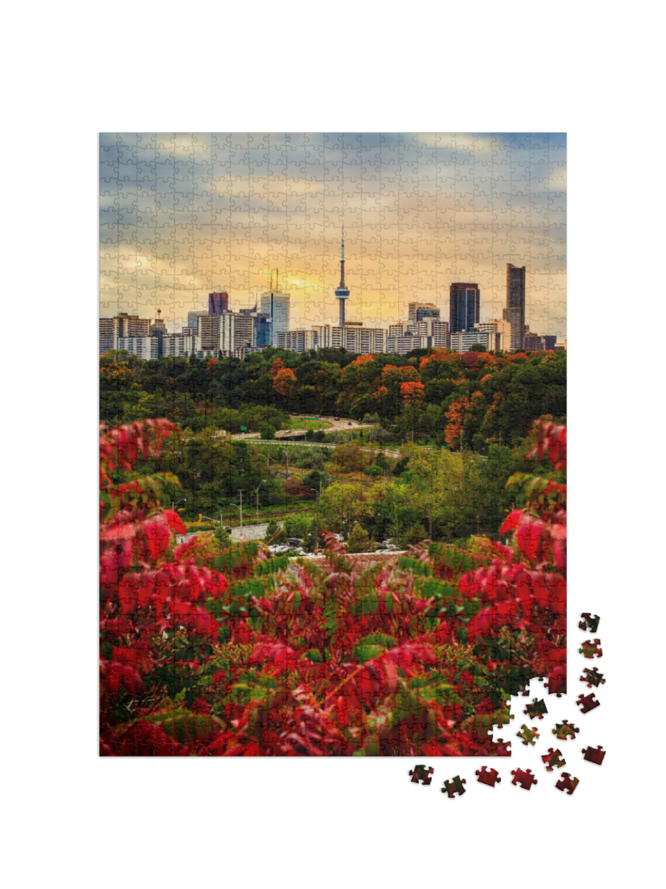 Toronto City Skyline in Fall - Beautiful Sunset Scene of... Jigsaw Puzzle with 1000 pieces