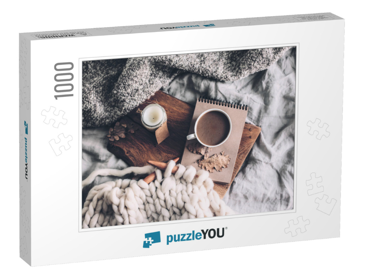 Cup of Coffee & Candle on Rustic Wooden Serving Tray in t... Jigsaw Puzzle with 1000 pieces