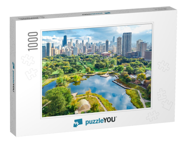 Chicago Skyline Aerial Drone View from Above, Lake Michig... Jigsaw Puzzle with 1000 pieces