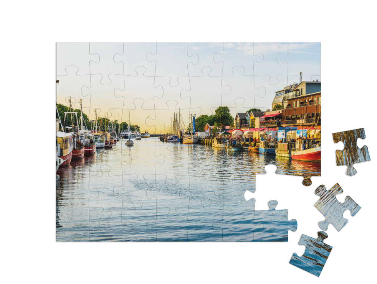 Canal with Ships & Baltic Sea in Warnemuende, Rostock Ger... Jigsaw Puzzle with 48 pieces