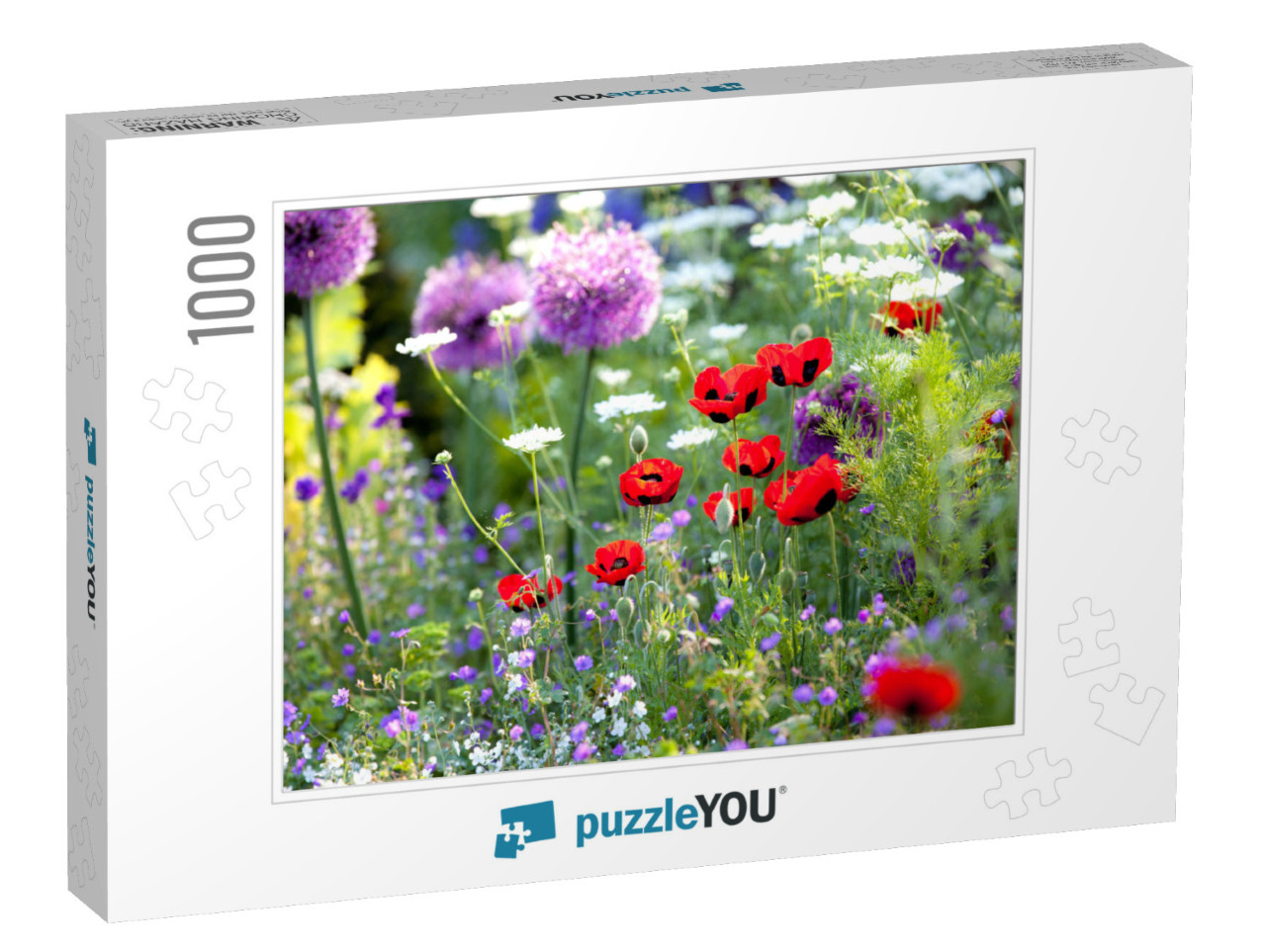 Wild Flower Garden with Poppies with Morning Sunlight... Jigsaw Puzzle with 1000 pieces