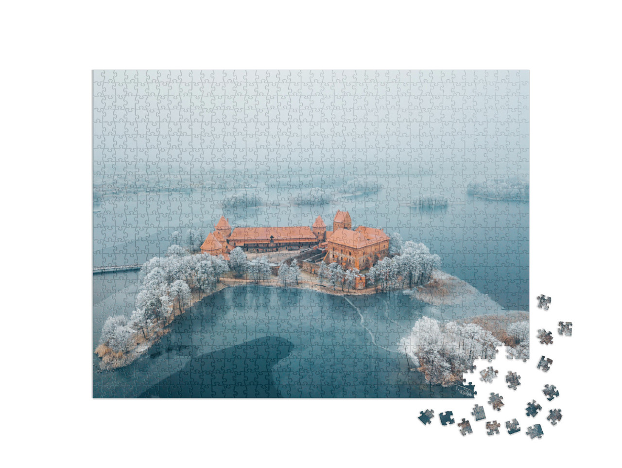 Trakai Island Castle, Winter Season, Aerial View. History... Jigsaw Puzzle with 1000 pieces