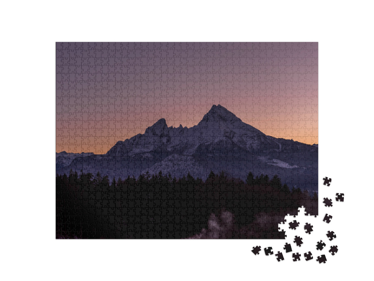 Sunset Over Watzmann, Berchtesgaden, Bavaria, Germany... Jigsaw Puzzle with 1000 pieces