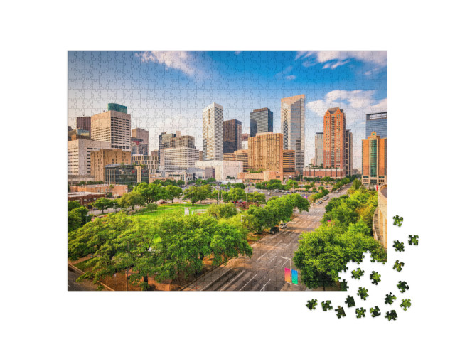 Houston, Texas, USA Downtown City Skyline Over Root Square... Jigsaw Puzzle with 1000 pieces