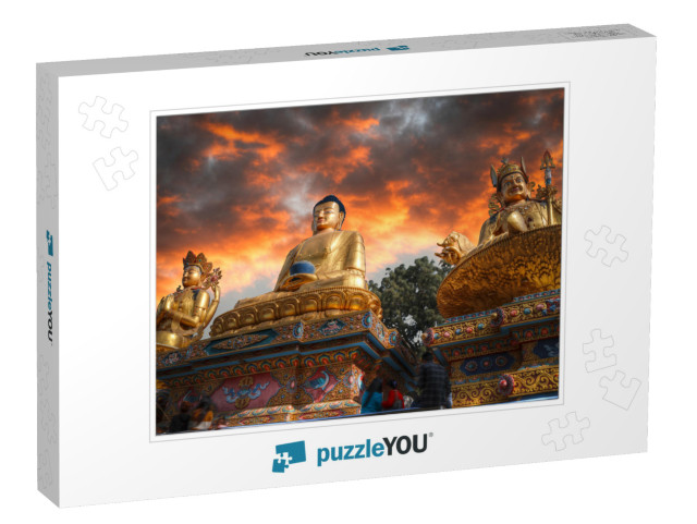 Swayambhunath Golden Buddha Statue. Kathmandu, Nepal... Jigsaw Puzzle