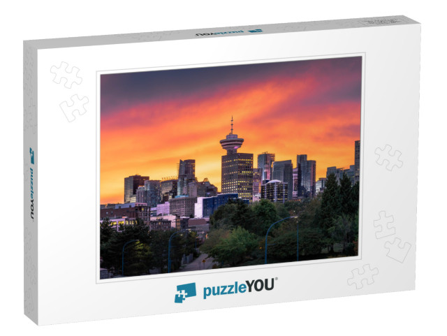 Colorful Sunset Behind the Downtown Vancouver Skyline... Jigsaw Puzzle