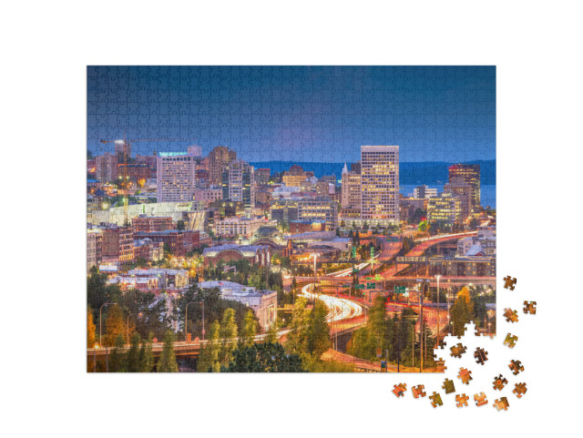 Tacoma, Washington, USA Skyline At Night... Jigsaw Puzzle with 1000 pieces