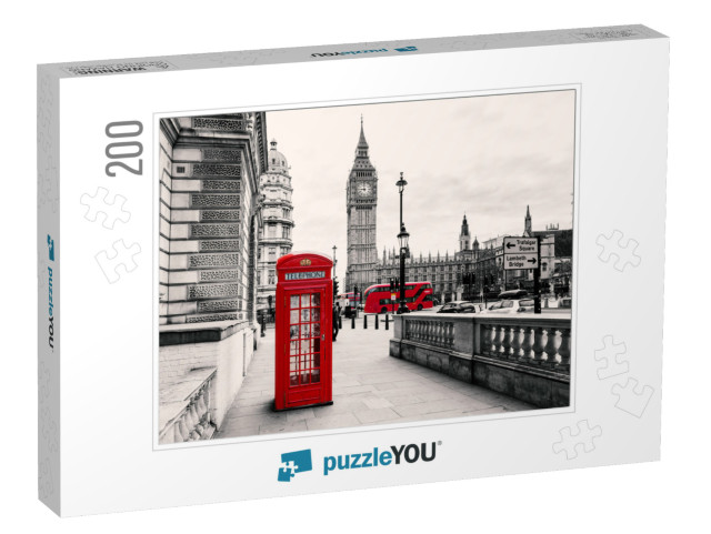 Red Telephone Booth in London... Jigsaw Puzzle with 200 pieces