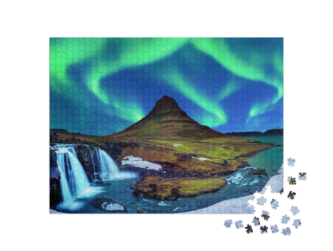 Northern Light, Aurora Borealis At Kirkjufell in Iceland... Jigsaw Puzzle with 1000 pieces