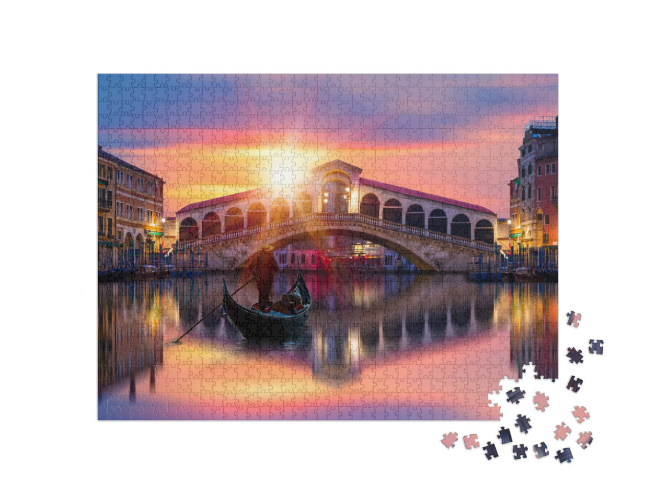 Gondola Near Rialto Bridge in Venice, Italy... Jigsaw Puzzle with 1000 pieces