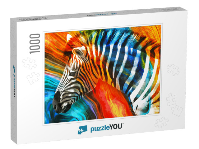 Modern Colorful Zebra Oil Painting. Abstract Painting for... Jigsaw Puzzle with 1000 pieces