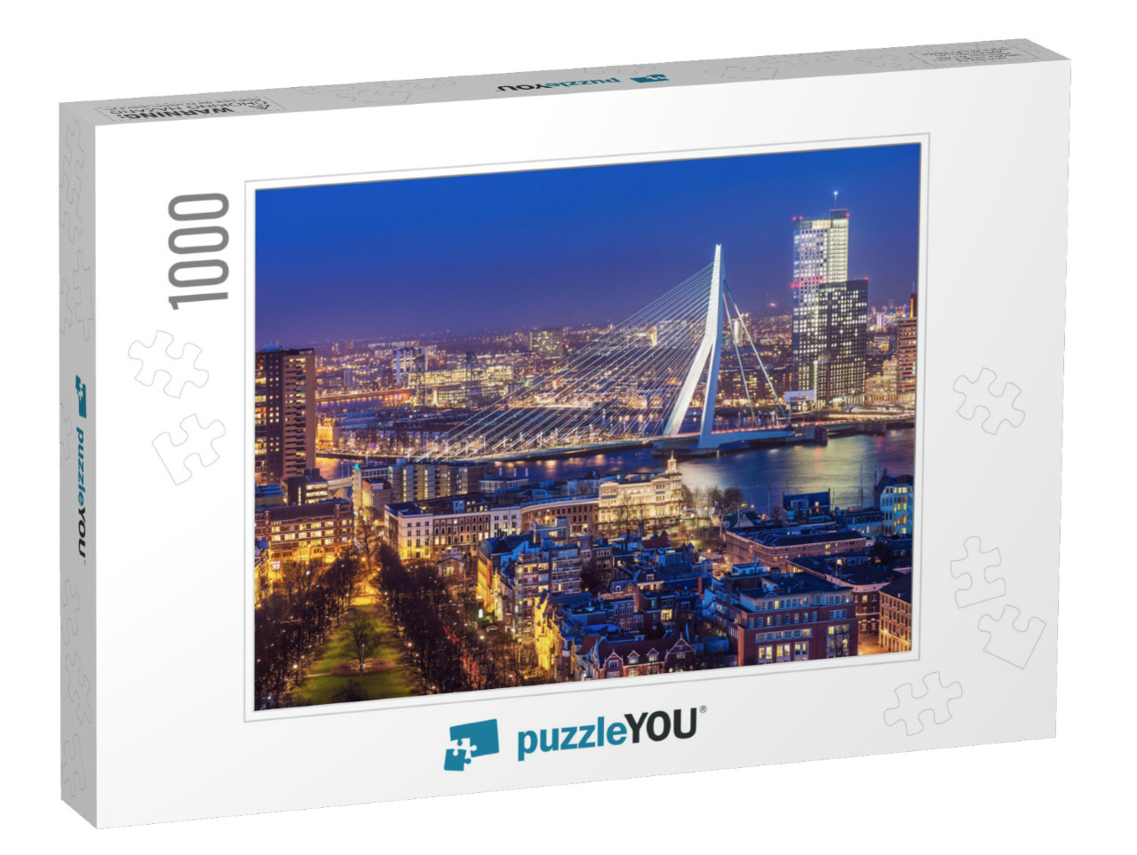 Rotterdam Skyline with Erasmus Bridge At Twilight as Seen... Jigsaw Puzzle with 1000 pieces