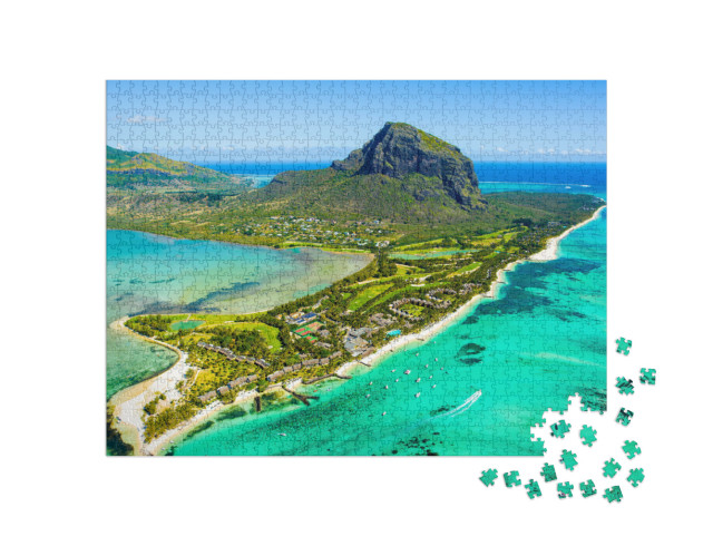 Aerial View of Mauritius Island Panorama & Famous Le Morn... Jigsaw Puzzle with 1000 pieces