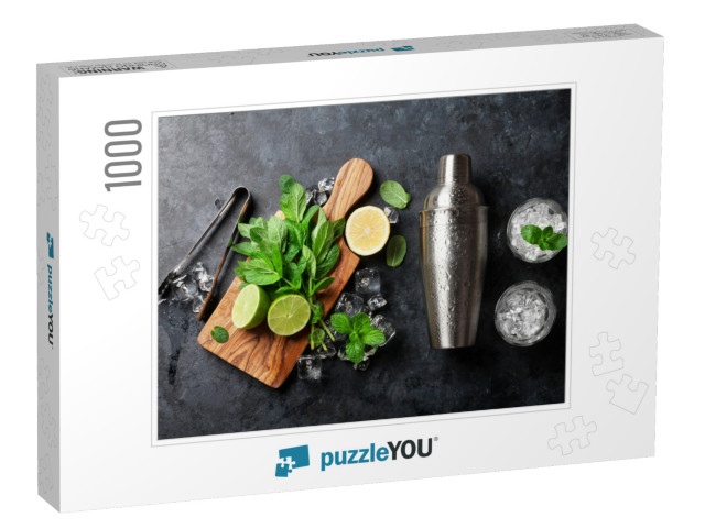 Mojito Cocktail Making. Mint, Lime, Ice Ingredients & Bar... Jigsaw Puzzle with 1000 pieces