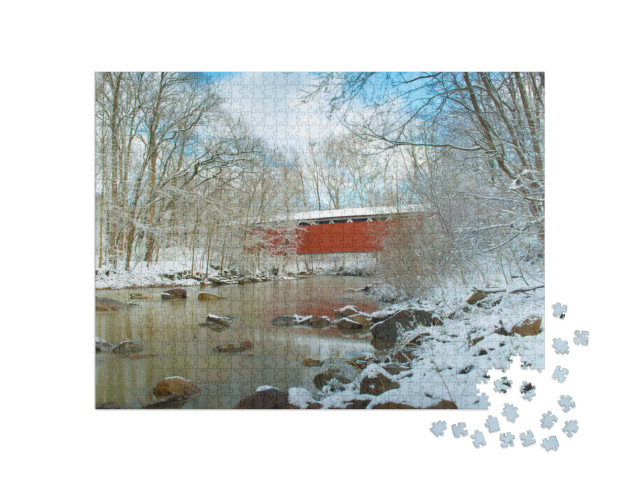 Everett Covered Bridge in the Winter. Located in Cuyahoga... Jigsaw Puzzle with 1000 pieces