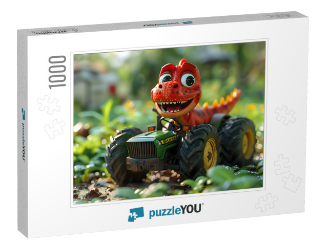 Baby Dinosaur on a Tractor in the Forest Jigsaw Puzzle with 1000 pieces