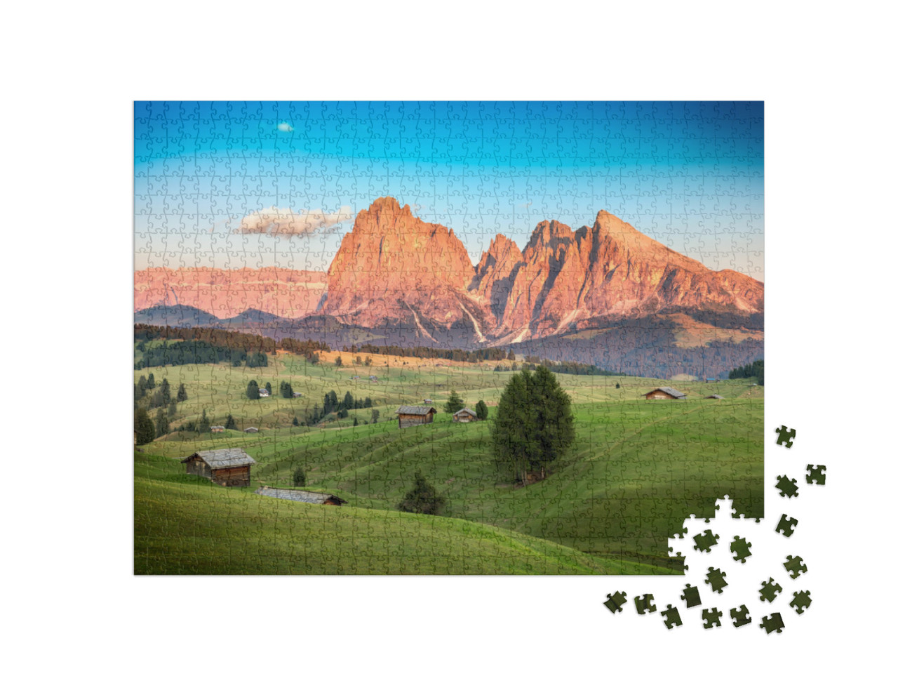 Seiser Alm with Langkofel Group in Last Sunlight, South T... Jigsaw Puzzle with 1000 pieces