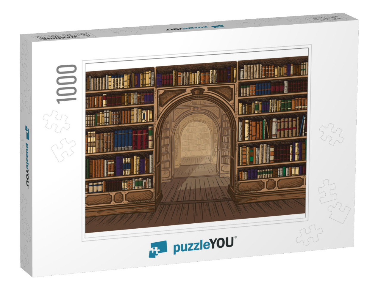 Library Book Shelf Interior Graphic Sketch Colorful Illus... Jigsaw Puzzle with 1000 pieces