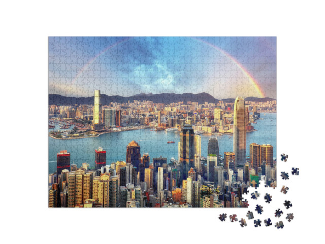 Rainbow Over Hong Kong City Skyline... Jigsaw Puzzle with 1000 pieces