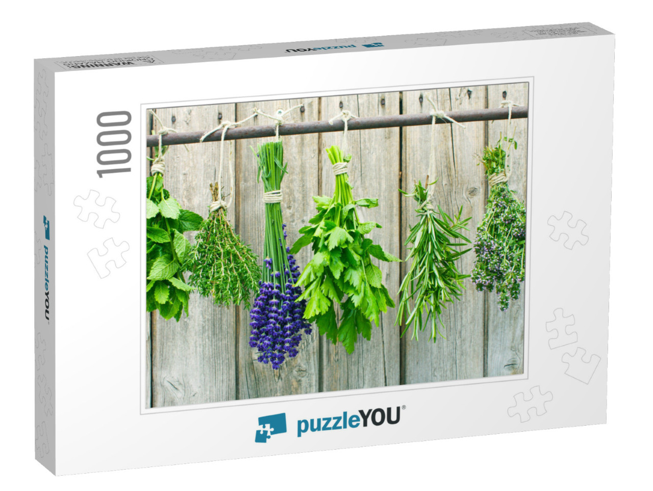 Various Fresh Herbs Hanging in Bundle on a Rod to Dry... Jigsaw Puzzle with 1000 pieces