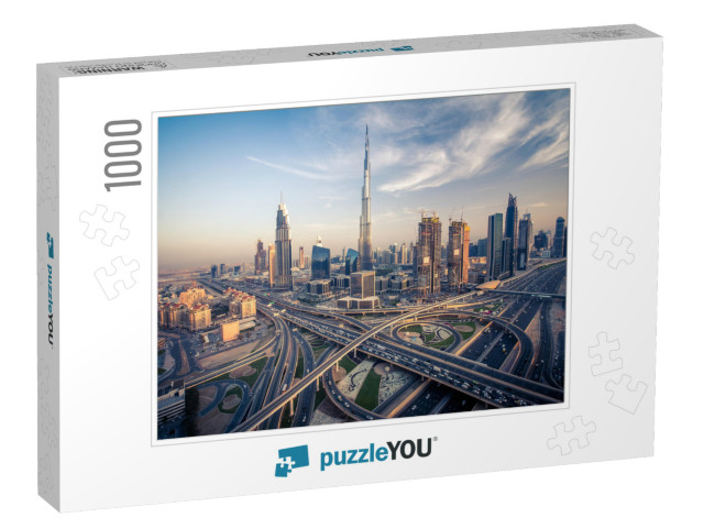 Dubai Skyline with Beautiful City Close to Its Busiest Hi... Jigsaw Puzzle with 1000 pieces