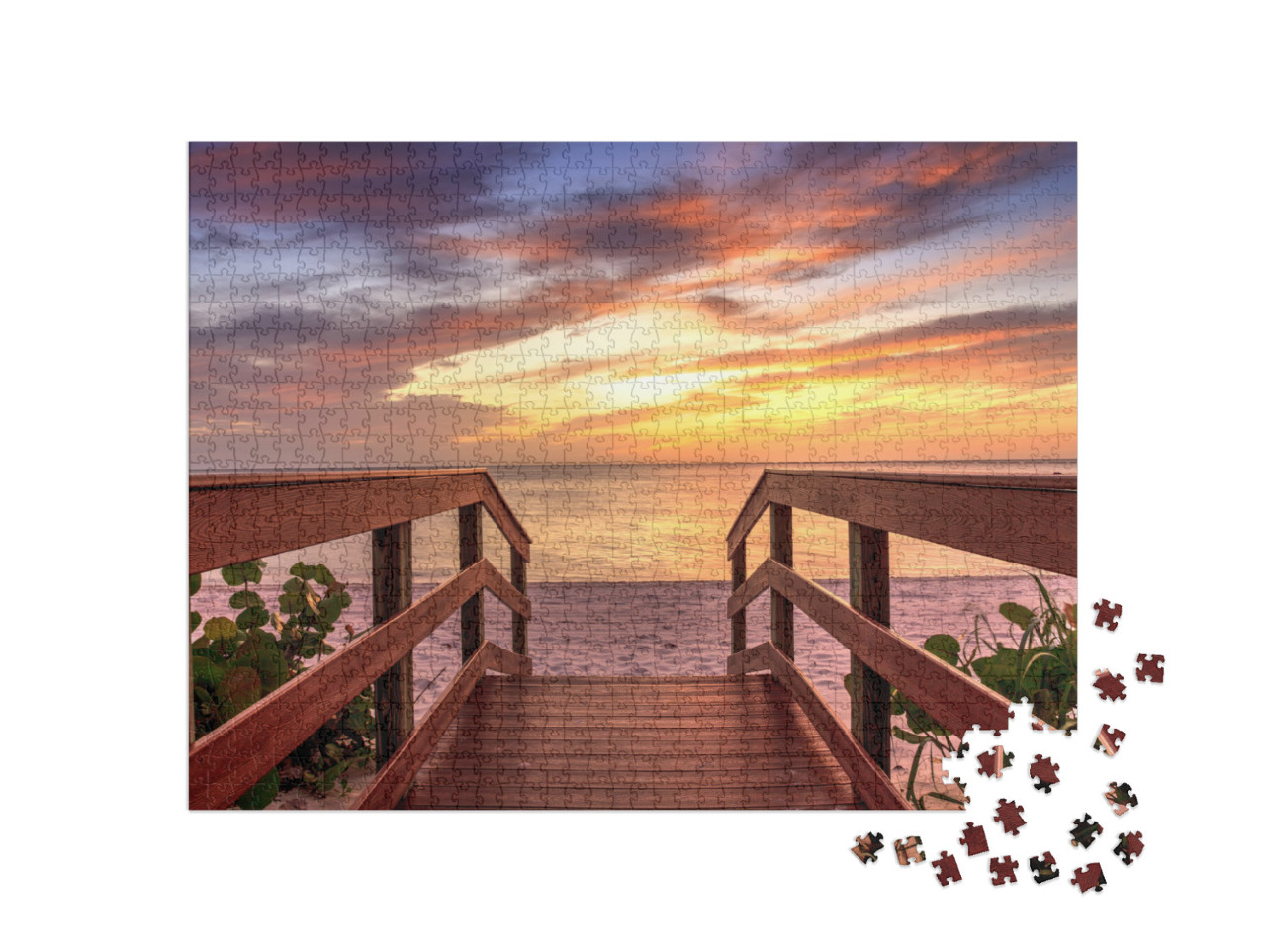 Boardwalk Leading to a Sunset Over North Gulf Shore Beach... Jigsaw Puzzle with 1000 pieces