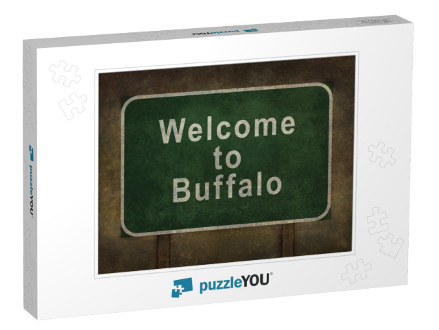 Welcome to Buffalo Road Sign Illustration, with Distresse... Jigsaw Puzzle