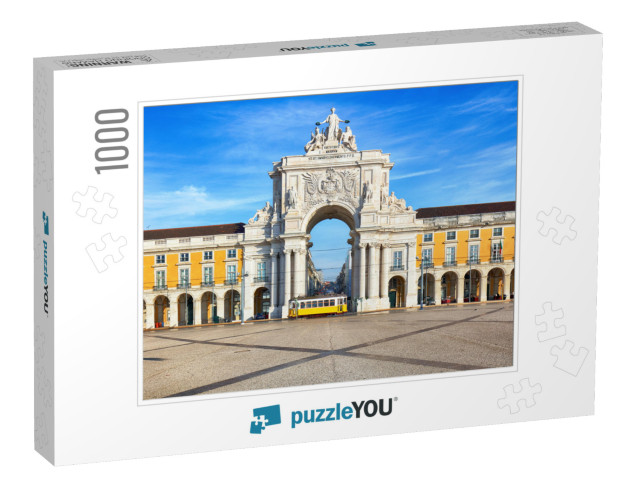 Praca Do Comercio with Yellow Tram, Lisbon, Portugal... Jigsaw Puzzle with 1000 pieces