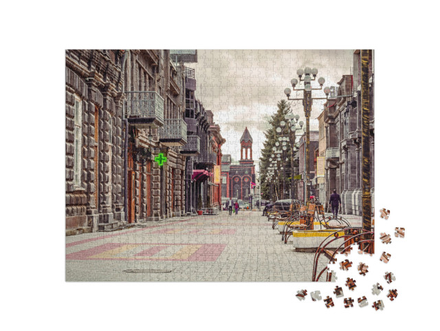 Scenic Old Paving Street with Church on the Background in... Jigsaw Puzzle with 1000 pieces