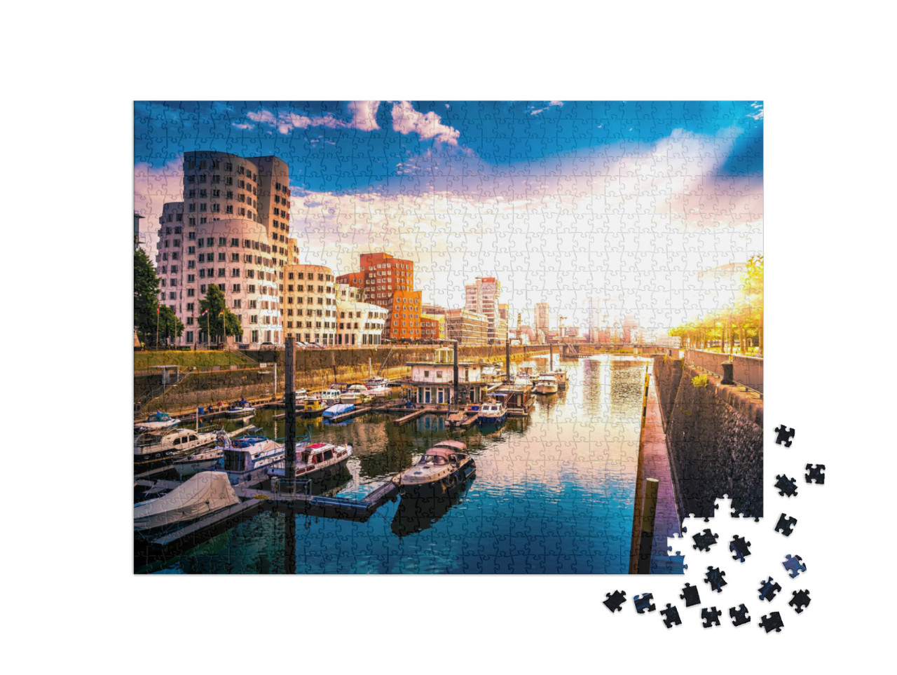 Looking At Media Harbor At Rhine-River in Dusseldorf in G... Jigsaw Puzzle with 1000 pieces