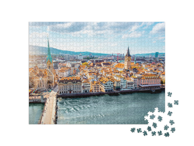 Aerial Panoramic Cityscape View on the Old Town of Zurich... Jigsaw Puzzle with 1000 pieces