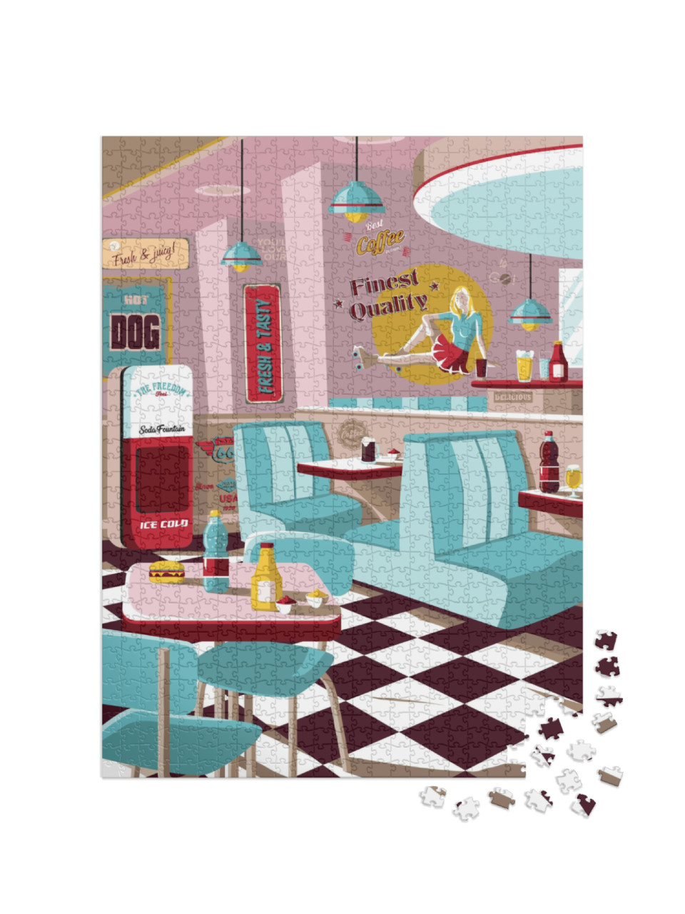 Vector Design, American Restaurant Poster, Fast Food, Ret... Jigsaw Puzzle with 1000 pieces