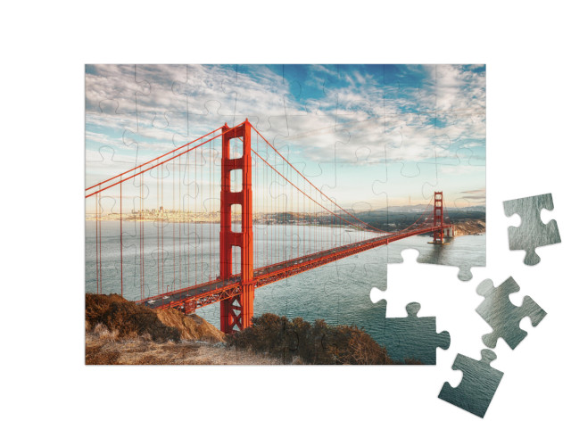 Famous Golden Gate Bridge, San Francisco At Night, Usa... Jigsaw Puzzle with 48 pieces