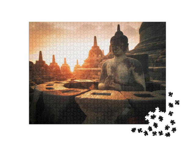 Amazing Sunrise View of Meditating Buddha Statue & Stone... Jigsaw Puzzle with 1000 pieces