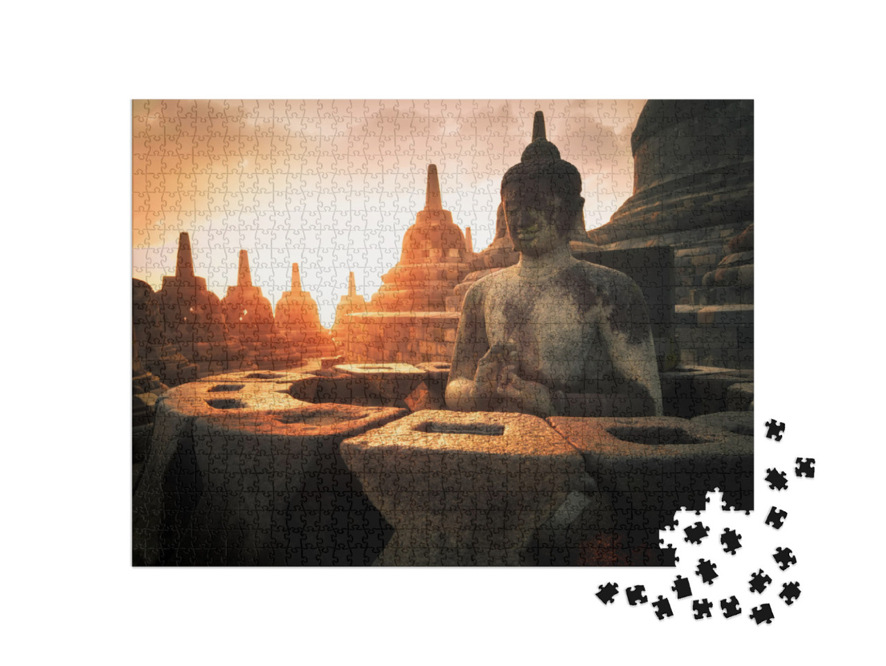 Amazing Sunrise View of Meditating Buddha Statue & Stone... Jigsaw Puzzle with 1000 pieces