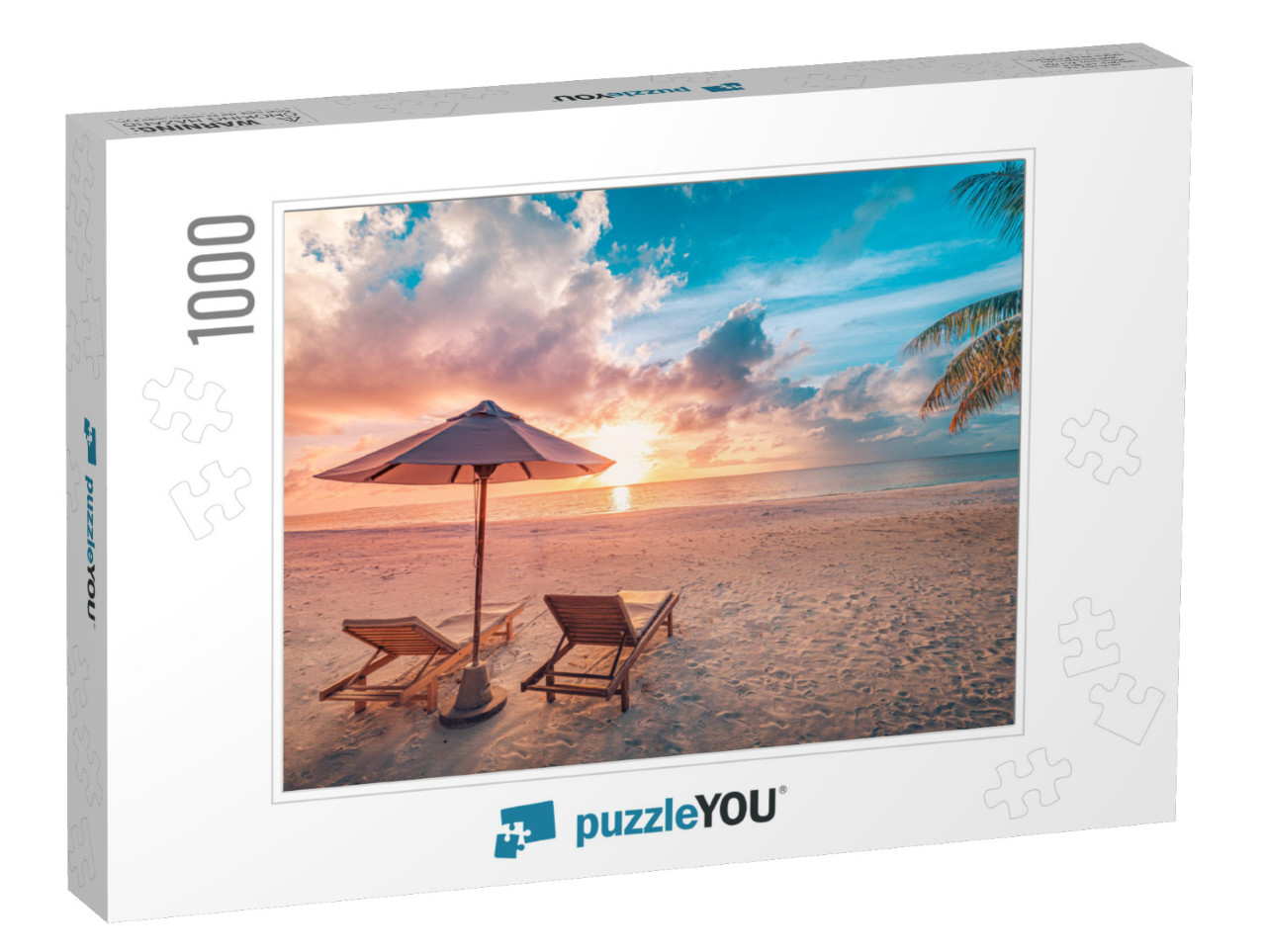 Beautiful Tropical Sunset Scenery, Two Sun Beds, Loungers... Jigsaw Puzzle with 1000 pieces