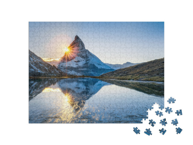 Riffelsee & Matterhorn Mountain in Swiss, Canton of Valai... Jigsaw Puzzle with 500 pieces