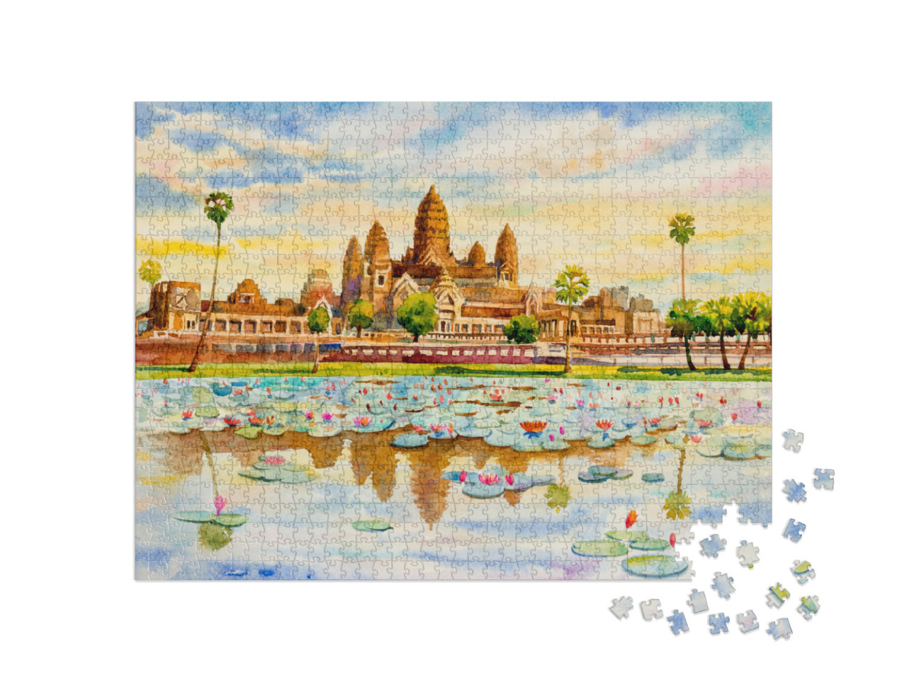 Angkor Wat Temple, Cambodia, Southeast Asia. Watercolor P... Jigsaw Puzzle with 1000 pieces