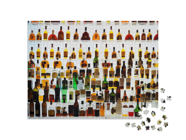 Various Alcohol Bottles in a Bar, Back Light, All Logos R... Jigsaw Puzzle with 1000 pieces