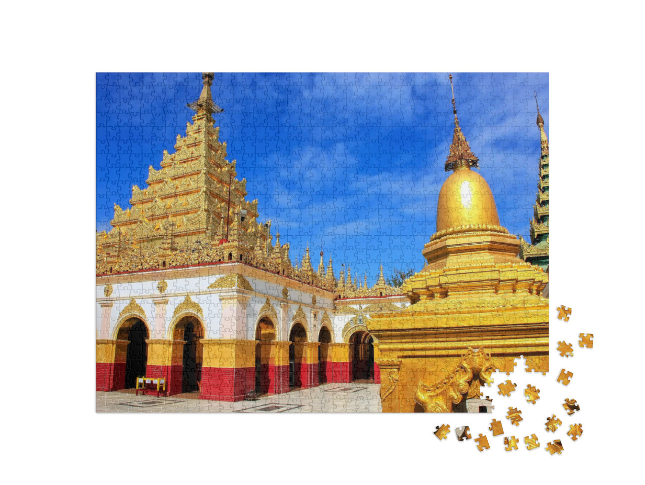 Mahamuni Pagoda on a Blue Sky Day in Mandalay, Myanmar. M... Jigsaw Puzzle with 1000 pieces