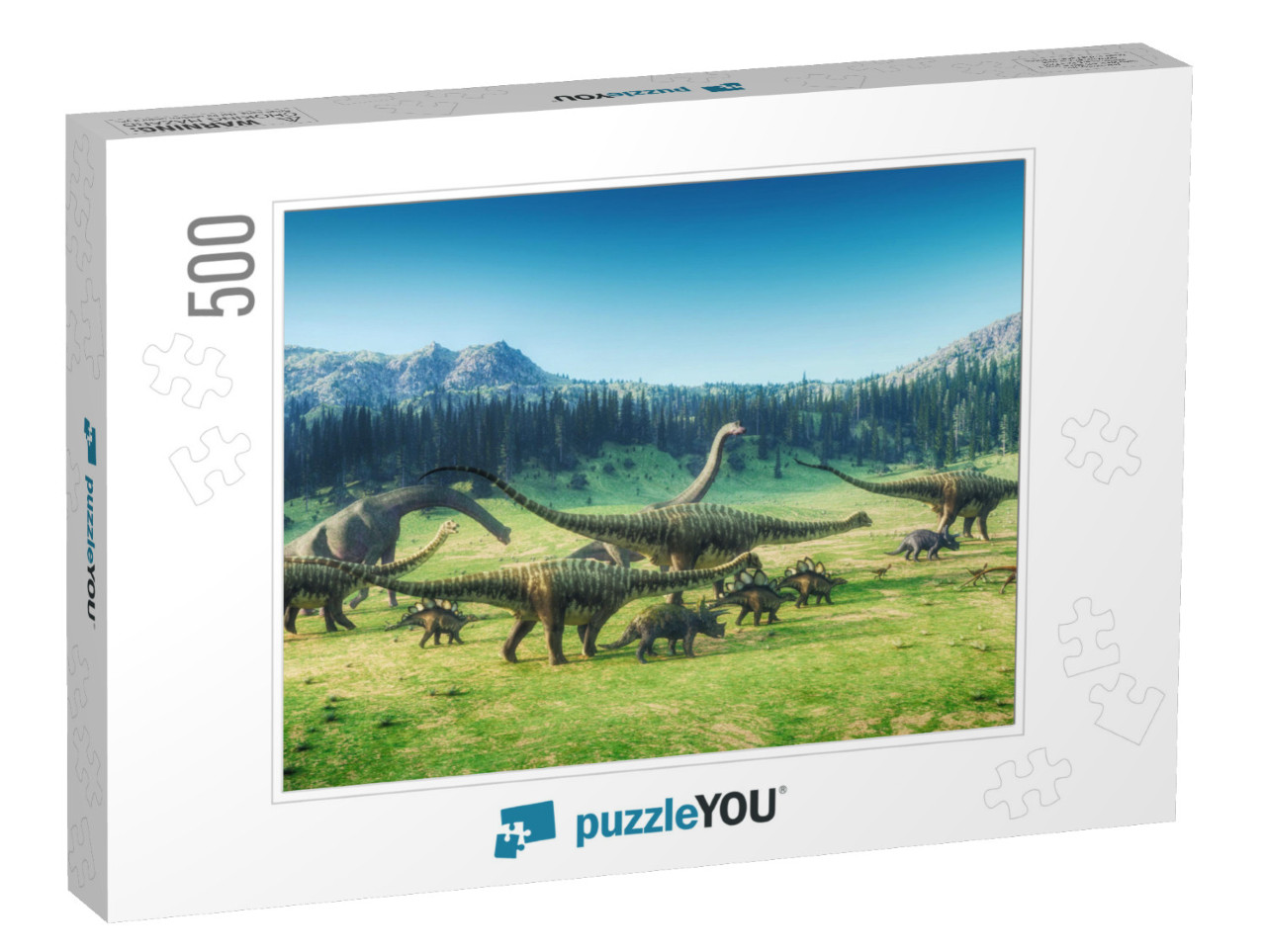 Dinosaurs on the Valley. This is a 3D Render Illustration... Jigsaw Puzzle with 500 pieces