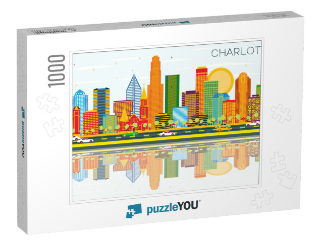 Charlotte North Carolina City Skyline with Color Building... Jigsaw Puzzle with 1000 pieces