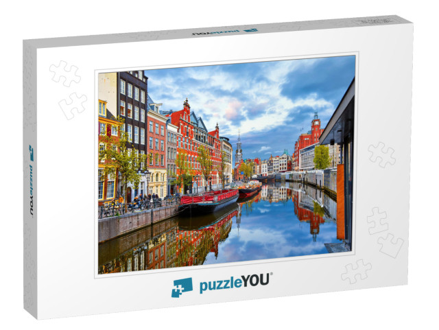 Channel in Amsterdam Netherlands Houses River Amstel Land... Jigsaw Puzzle