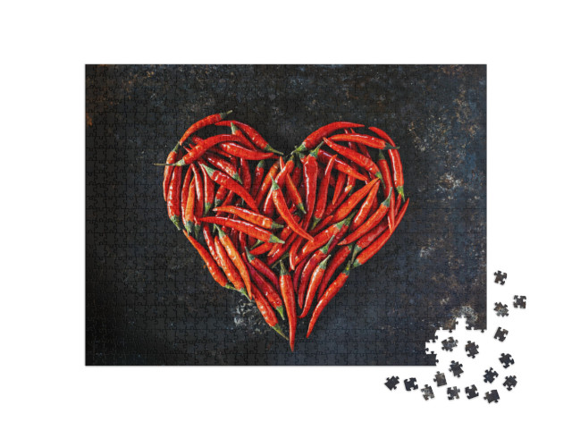 Red Chili Peppers in Heart Shape, for Valentines Day on O... Jigsaw Puzzle with 1000 pieces