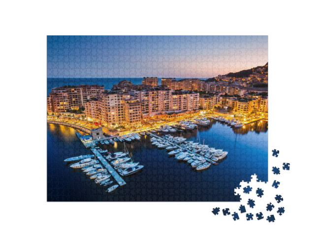 Night View on Fontvieille & Monaco Harbor... Jigsaw Puzzle with 1000 pieces